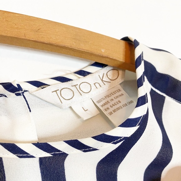 SALE 5/$25 Vintage ToTo n Ko Sheer Striped Nautical Blouse Large - Picture 5 of 5